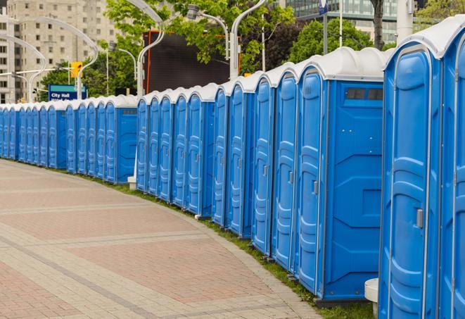Seasonal porta potty units set up at a Bellefonte, Pennsylvania venue