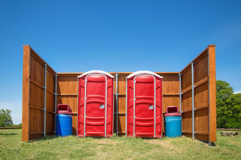 Short-term porta potty units staged for delivery in Bellefonte, Pennsylvania